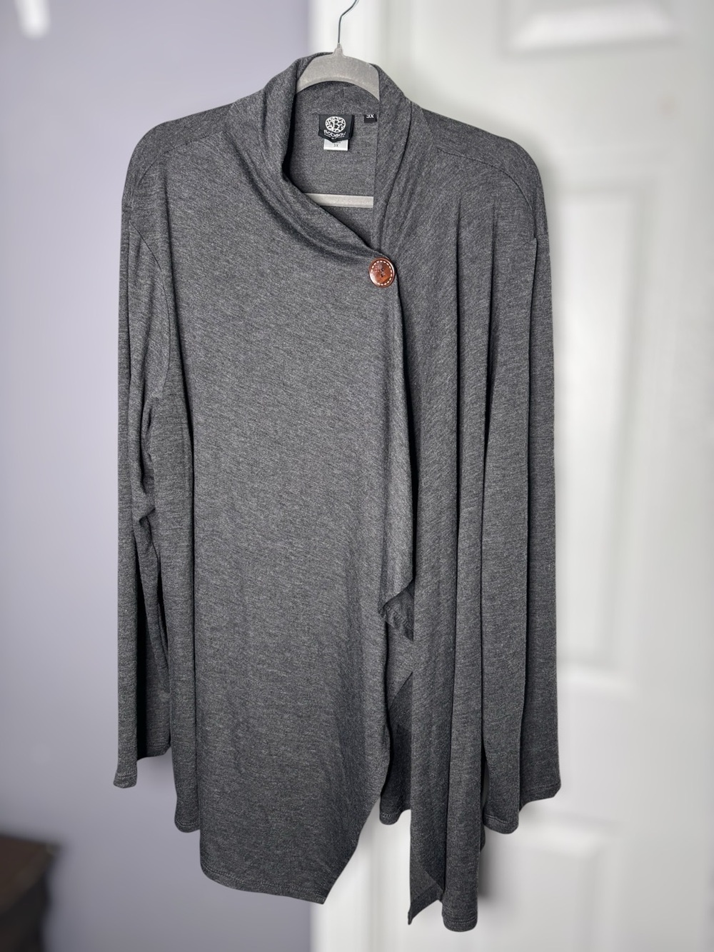 Bobeau Gray One Button Draped Cardigan Size 3X